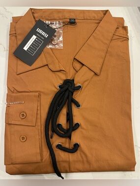 URRU Men's Scottish Jacobite Ghillie Shirt Lace Up Long Sleeve Medieval XXL NWT